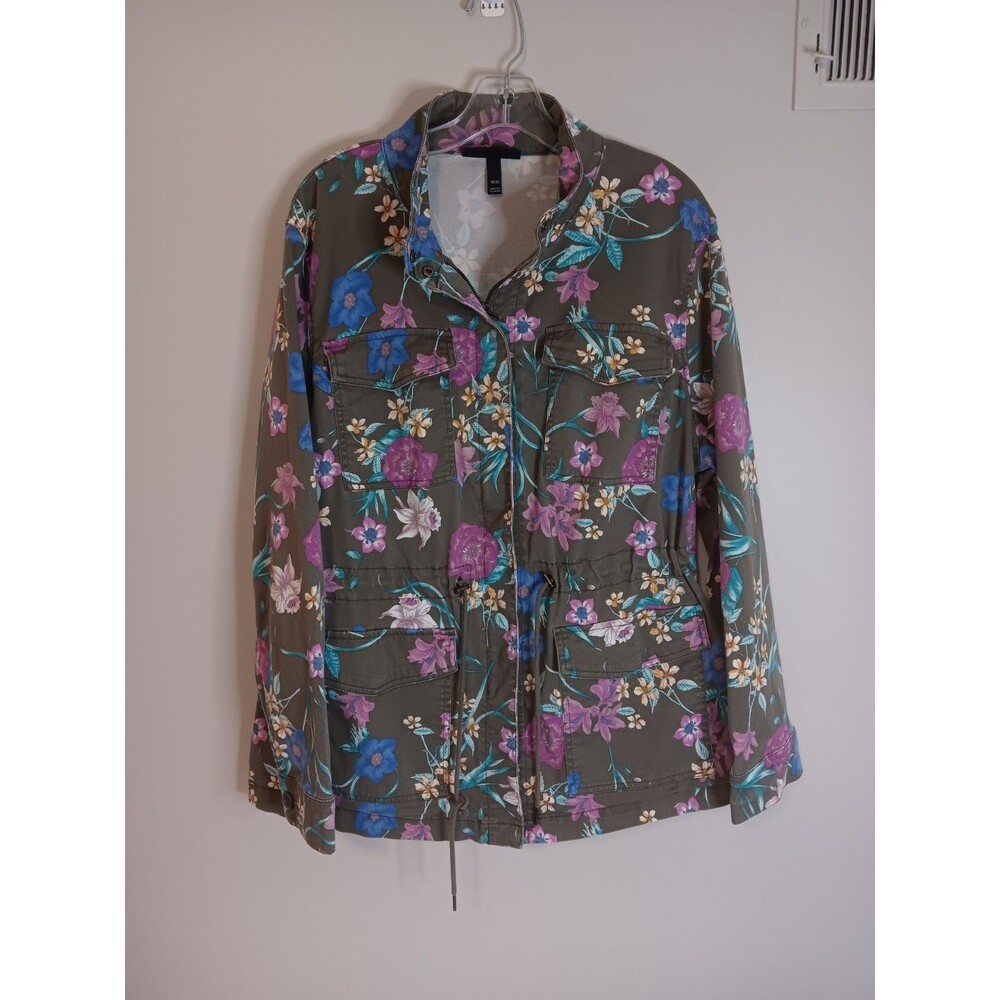 Lane Bryant Floral Denim Jacket Sz 18 Cinch Waist